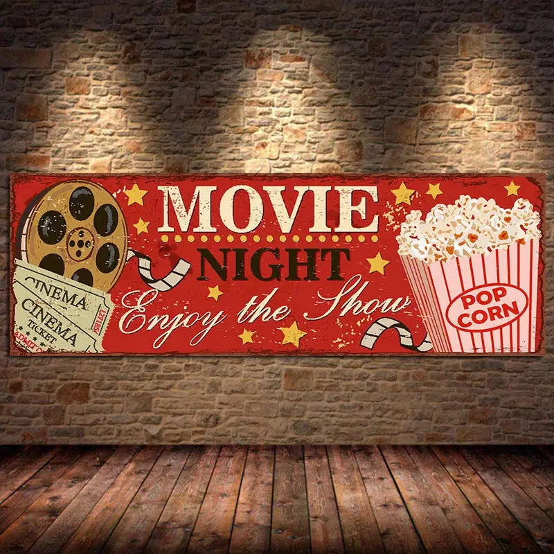 Home Cinema Usa - Cinema Sign Canvas Painting Abstract Retro