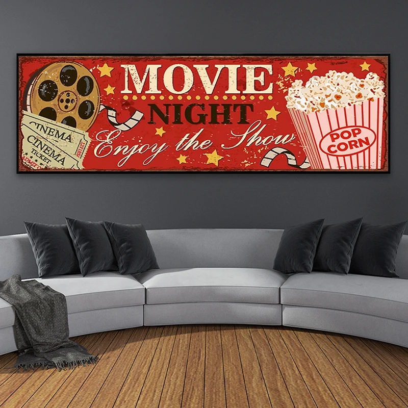 Cinema Sign Canvas Painting Ab - Home Cinema Usa ulasan dan harga